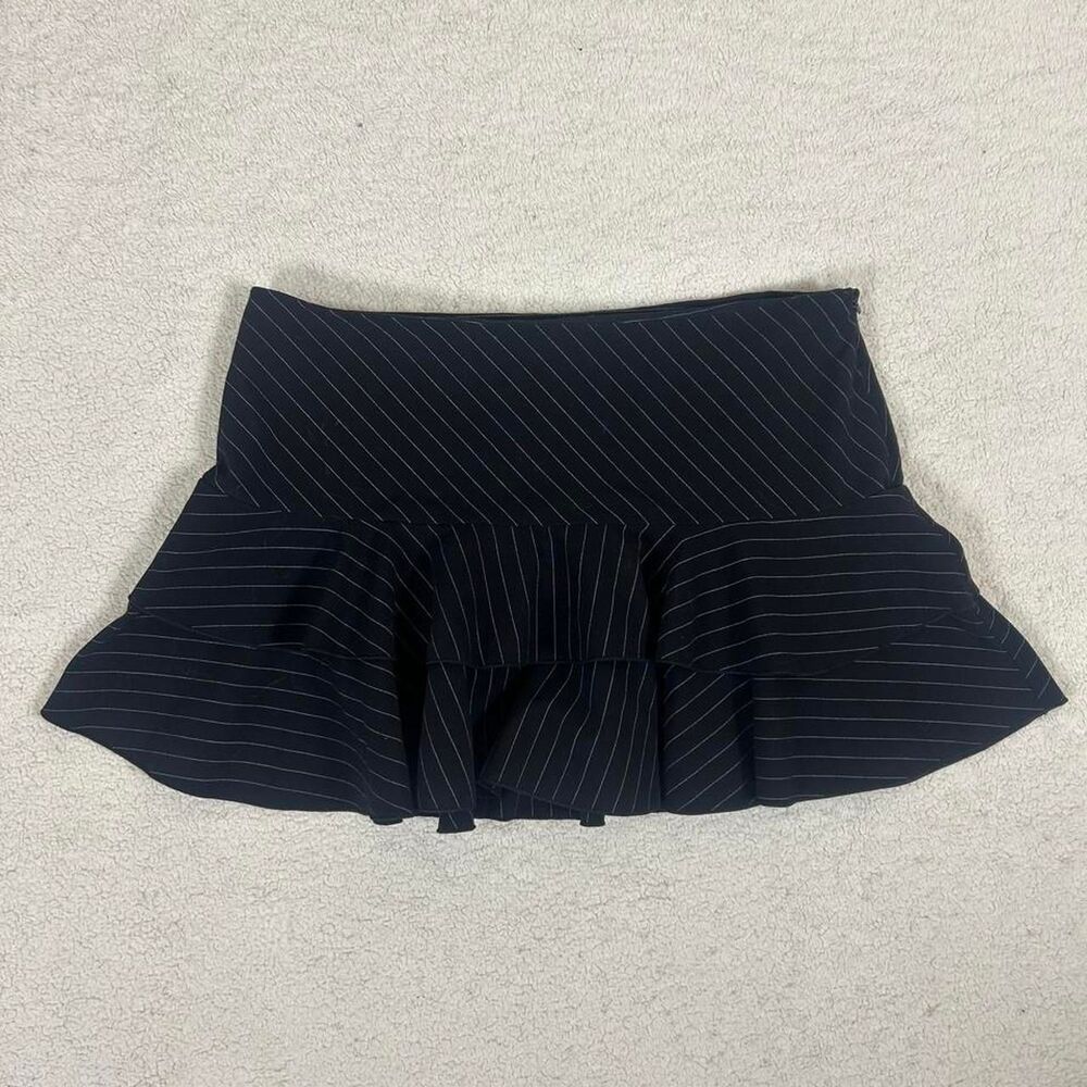 Y2K Star City Black Pinstriped Ruffle Tiered Mini Skirt